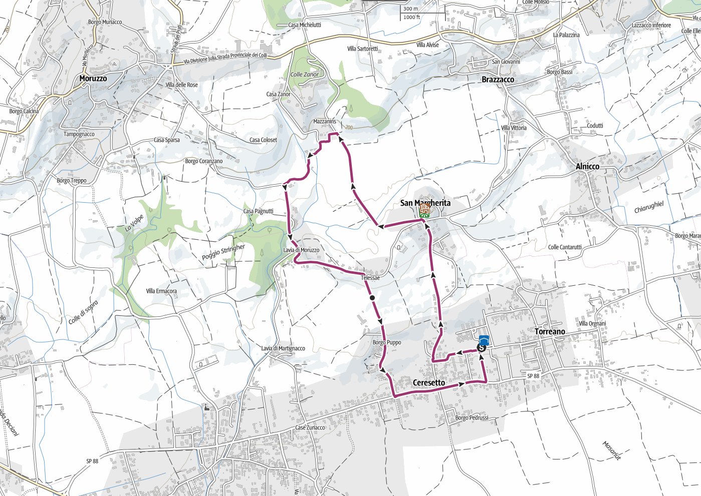 Mappa del percorso anello da Centro Civico Torreano